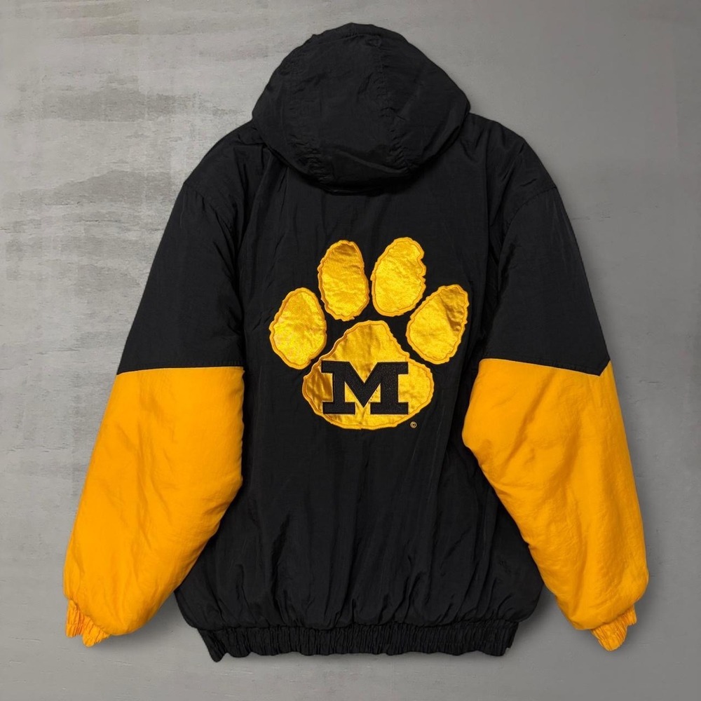 Vintage Logo 7‎ Missouri Tigers Puffer Jacket Black Yellow Starter Hooded Large